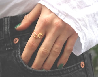 Safety Pin Ring, 18k Gold Plated Jewellery, Adjustable Ring