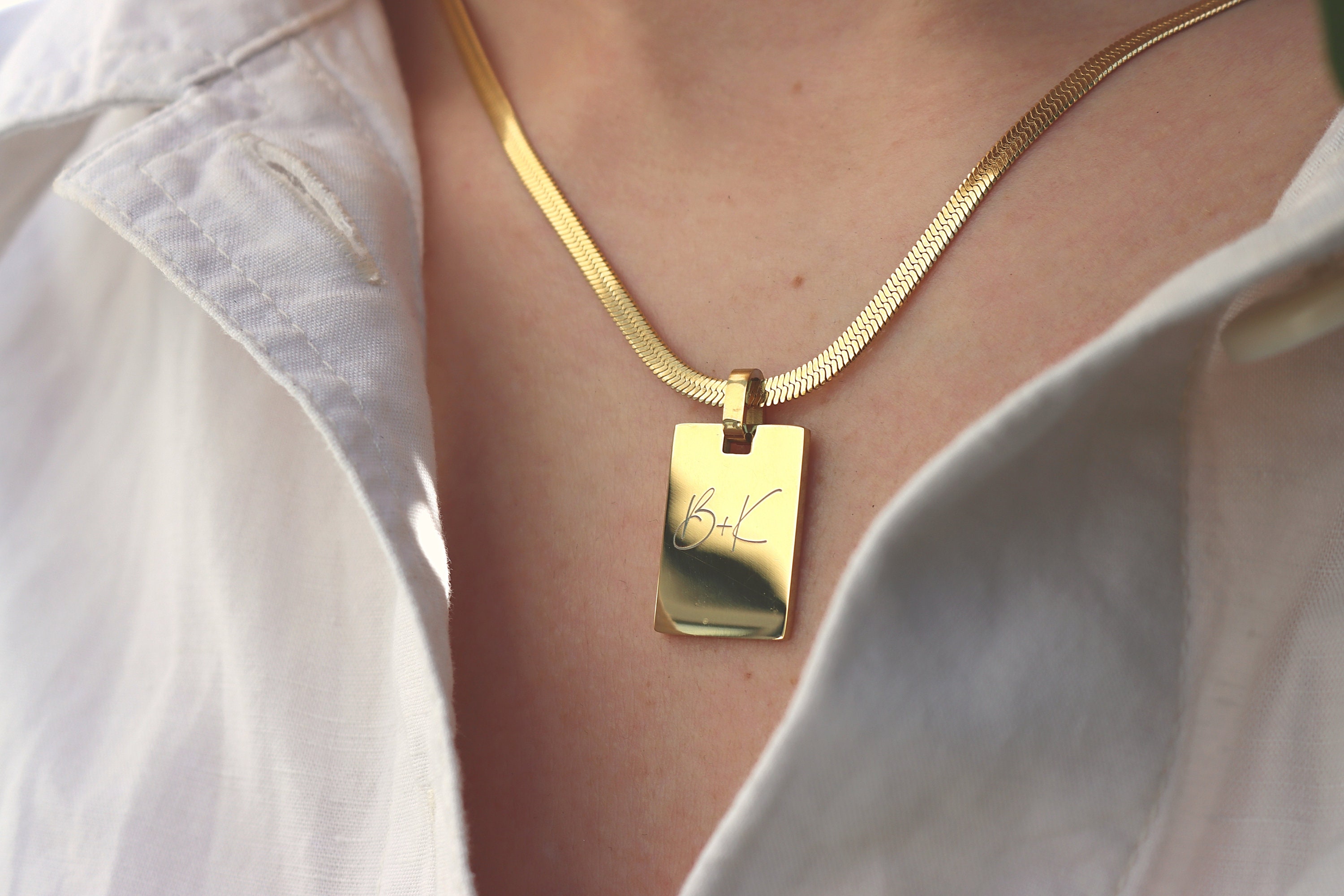 Personalized Snake Chain Necklace: Secret Message Gold Pendant, Custom Monogram
