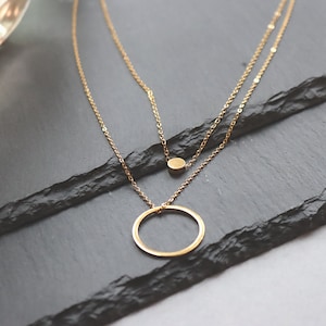 Gold Plated Layered Circle Pendant Necklace: Stainless Steel Jewellery