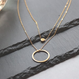 Gold Plated Layered Circle Pendant Necklace, Stainless Steel Double Layer  Necklace, 18k Gold Plated Jewellery