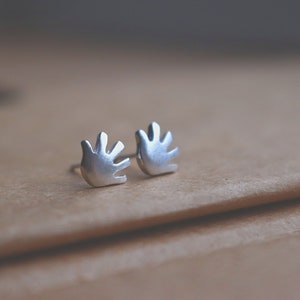 Hand Earring Studs, Tiny Earrings, Silver Jewellery, Simple Studs, Sterling Silver