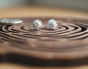 Dandelion Earrings, Nature Inspired Silver Studs, Minimalist Jewellery, Sterling Silver