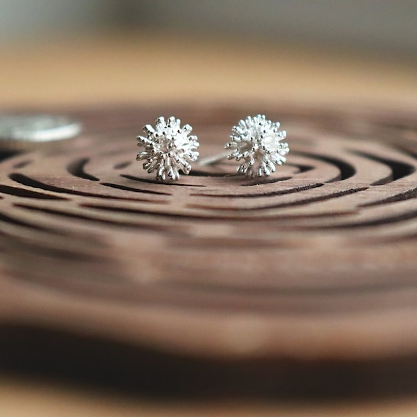 Dandelion Earrings, Nature Inspired Silver Studs, Minimalist Jewellery, Sterling Silver