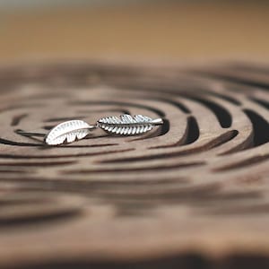 Tiny Feather Studs, Textured Handmade Nature Inspired Solid Sterling Silver Earrings