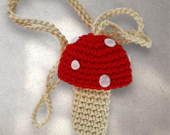 crochet mushroom, lighter holder, chapstick holder, lighter leash, mushroom pouch, cottage core, mushroom necklace, gift for friends