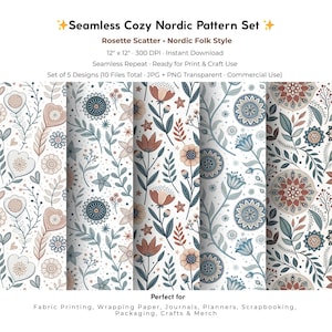 Conjunto de rosetas folklóricas nórdicas dibujadas a mano / Clipart escandinavo acogedor vectorial / JPG PNG