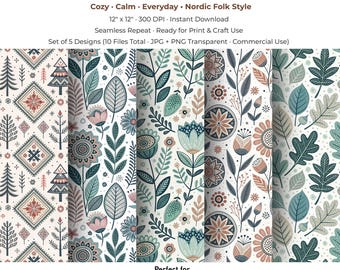 Nordic Floral Folk Seamless Pattern | Scandinavian Digital Paper