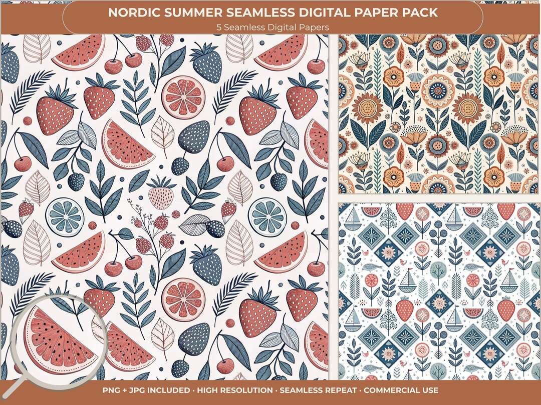 Summer Pinic Pattern Nordic Summer Picnic | Seamless Pattern Set - Etsy