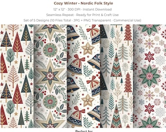 Winter Nordic Folk Art Seamless pattern | JPG + PNG
