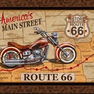 ROUTE 66 Fabric Quilt Panel - Motorcycle - 100% Cotton Fabric