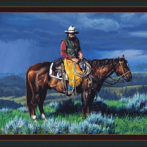 BEFORE the STORM, Cowboy, Western Fabric Quilt Panel 36&quot;x 45&quot;, 100% Cotton