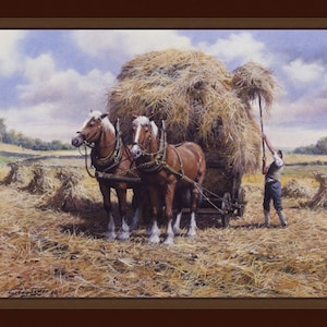MAKING HAY Fabric Quilt Panel, Farm, Country, Horses 36&quot;x 45&quot;