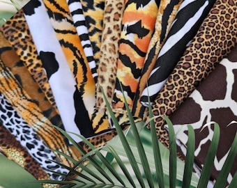 Create Your Own FAT QUARTER BUNDLE: Animal Skin Fabric Prints, Tiger, Cheetah, Cow, Giraffe, Zebra, Exotic, 100% Cotton Fabric
