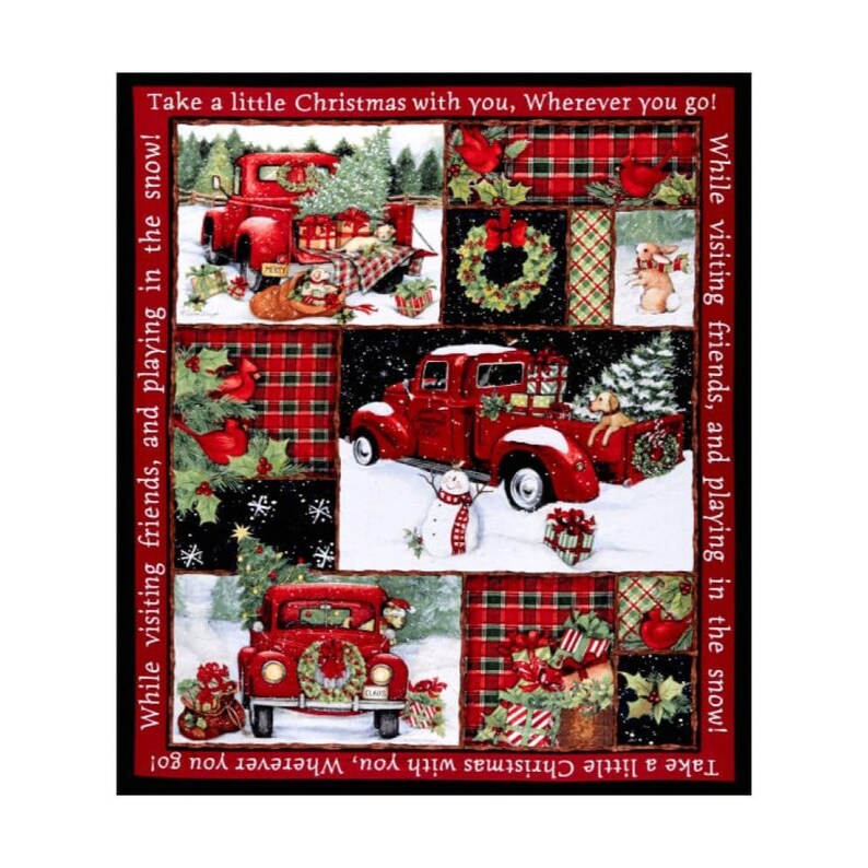 BUNDLE Christmas Red Truck Collage Fabric Quilt Panel Etsy
