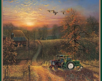 HARVEST BREAK Farm Country Fabric Quilt Panel 36" x 45", 100% Cotton