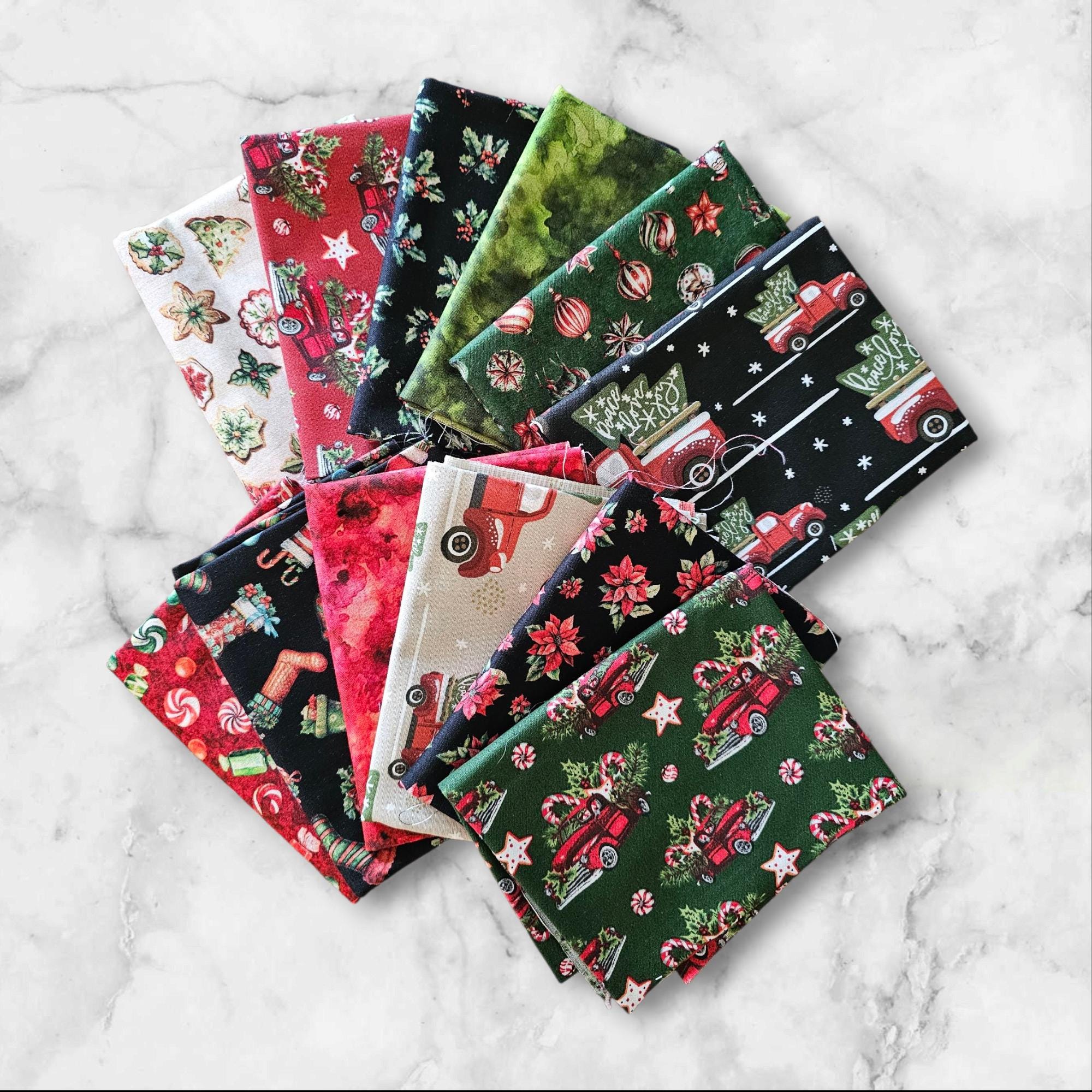 Christmas Fat Quarter Bundle: Holiday Cotton Quilt Fabric (18" x 22")