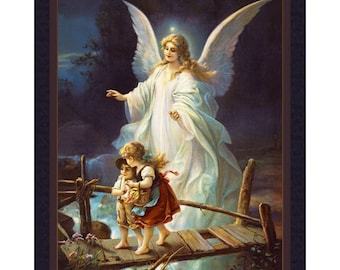 Guardian Angel Cherubs Fabric Quilt Panel, Christmas 36&quot; x 45&quot;, 100% Cotton