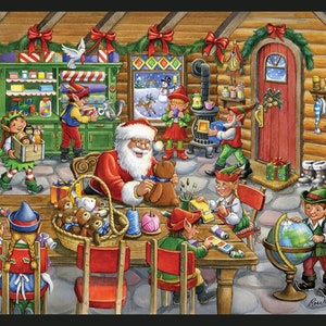 SANTA&#39;S TOY SHOP- Christmas Holiday - Fabric Quilt Panel - 100% Cotton Woven Fabric