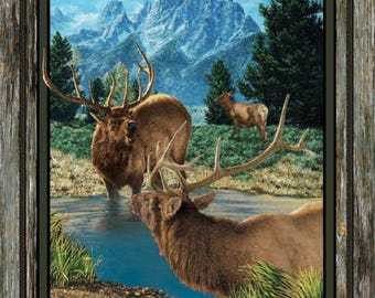 Elk Deer Fabric Quilt Panel by Springs Creative, 36&quot;x 45&quot;, 100% Cotton