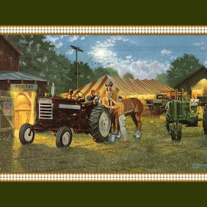 Horse Power Fabric Quilt Panel, Tractor, Barn 36&quot;x 45&quot;