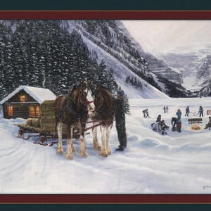 MAGIC at LAKE LOUISE - Nostalgic Snow Horse - Fabric Quilt Panel - 100% Cotton Fabric