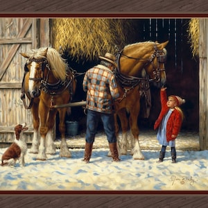 HITCHING UP - Farm Country Nostalgic  - Fabric Quilt Panel - 100% Cotton Fabric