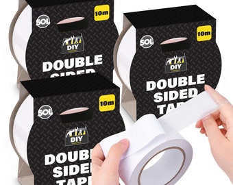 3pk Clear Extra Strong Double Sided Tape Heavy Duty | 10M x 48mm | Clear Double Sided Sticky Tape Heavy Duty | Adhesive Tape