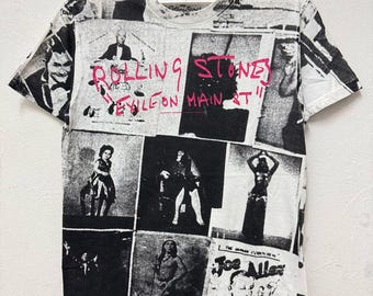 The Rolling Stones Band Exileon Main St Over Print Promo Album T shirt / Rock Band Tee / Mick Jagger / Black White T shirt / Size S