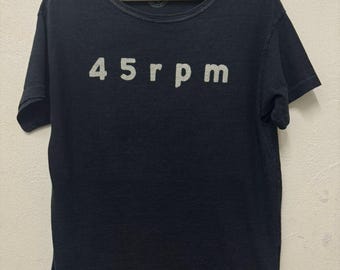 Camiseta de cuello redondo de la marca japonesa 45Rpm Indigo / Ropa artesanal japonesa / Camiseta de marca / Camiseta con logo / Talla L