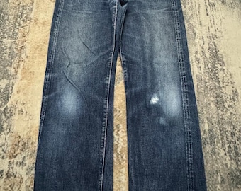 Momontaro Denim Jeans Regular Straight Cut / Japońska marka / Niebieskie dżinsy męskie damskie / talia 28