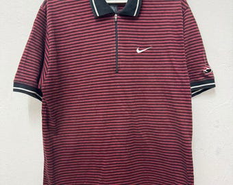 Vintage Nike Ying Yang Tiger Woods Stripes Red Black / Nike Golf Vintage / Nike Polo Shirt Vintage  / Nike Ringer T shirt Polo / Size L