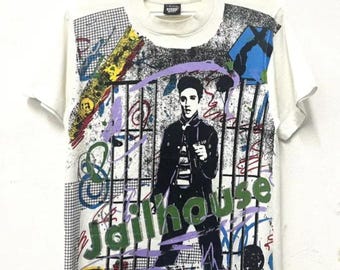 Vintage 80-90 Elvis Presley Fifth Column JailHouse Rock n Roll Screen Star Black T shirt Size M