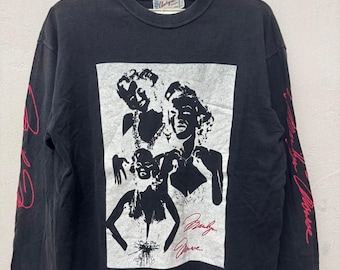 Vintage 90's Marilyn Monroe Photo Tee Black and White Long Sleeve Tee / Side Tape Tee / Photo Tee / Monochrome Photography T shirt / Size L