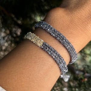 Handwoven Chain Bracelet Set – Adjustable Two Piece Woven Cuff – Silver & Gold Minimalist Bracelets – Couple or Friendship Gift