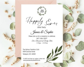 La plantilla de invitación a la recepción de bodas de Sophie/Plantilla de invitación de boda de eucalipto/Invitación a la fiesta Happy Ever After/Boda Canva
