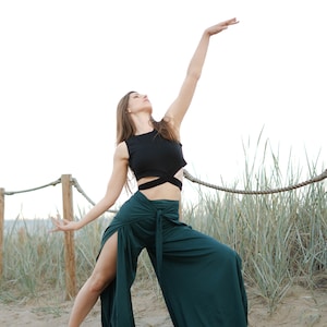 Emerald green pareo pants, wrap pants, Brazilian zouk pants, side slit trousers, yoga pants, Thai pants image 8