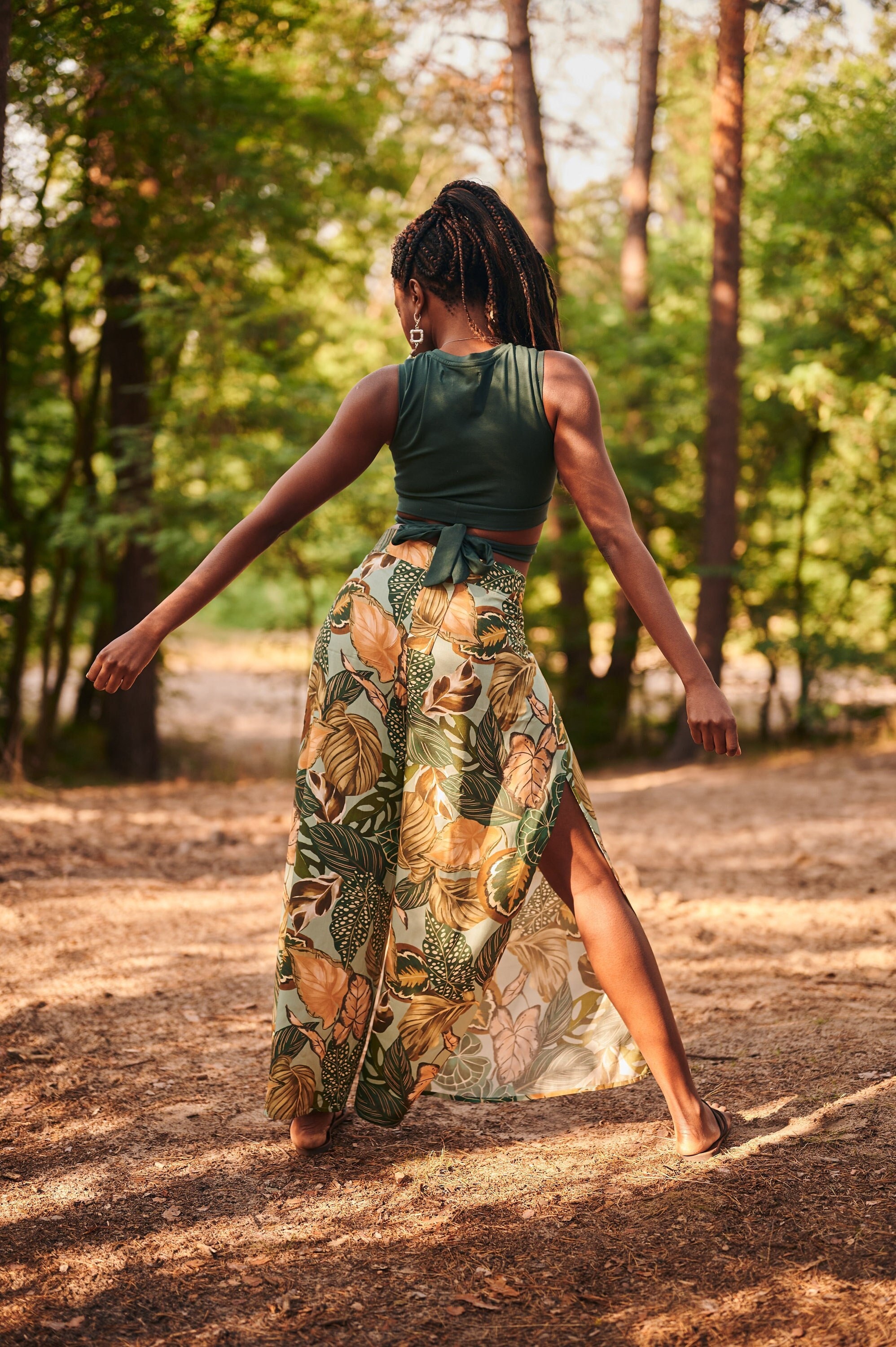 Heaven Island Leaf Pareo Pants, Wrap Pants, Open Leg Rayon