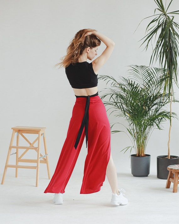 Poppy Red Pareo Pants, Slit Pants, Yoga Pants, Cut-out Pants, Wrap Pants,  Wrap-around Pants, Thai Pants -  Canada