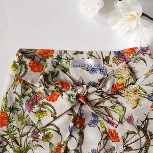 White floral pareo pants, wrap pants, Brazilian zouk pants, side slit trousers, yoga pants, Thai pants