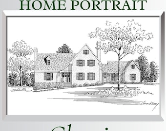 8x10" Classic Custom Home Portrait, Hand Drawn, Original House Sketch, Home Drawing, Realtor Closing Gift, First Home