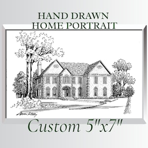 5x7&quot; Keepsake Custom Home Portrait, Hand Drawn, Original House Sketch, Home Drawing, Realtor Closing Gift, First Home