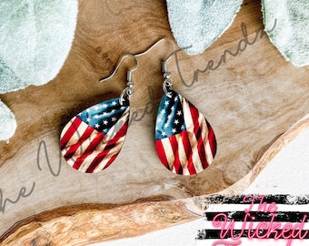 Dangle Earrings Tear Drop Earrings American Flag America Red White Blue Veteran Military 4th Of July Earrings Gift For Her Cute Earrings