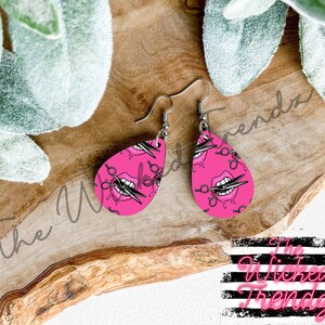 Dangle Earrings Tear Drop Earrings Hair Dresser Hair Stylist Beauty Salon Cosmetologist Scissors Lips Pink Gift For Her Cute Earrings