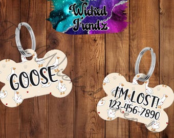 Personalized Pet Dog Name ID Tag Goose Geese Double Sided Aluminum Custom Dog ID Bird Funny Goose Dog Tag