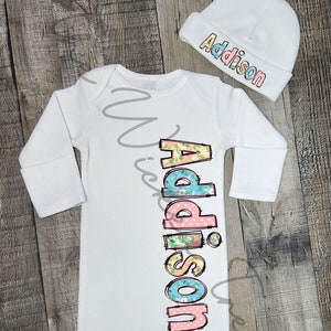 Baby Gown Baby Hat Layette Custom Name Personalized Newborn Baby Girl Coming Home Outfit Take Home Outfit Baby Shower Gift Flowers Floral