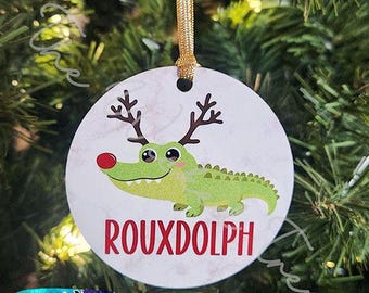 Rouxdolph Roux Louisiana Cajun Themed Christmas Ornament Custom Design Keepsake Alligator Reindeer Southern Louisiana Gift Exchange