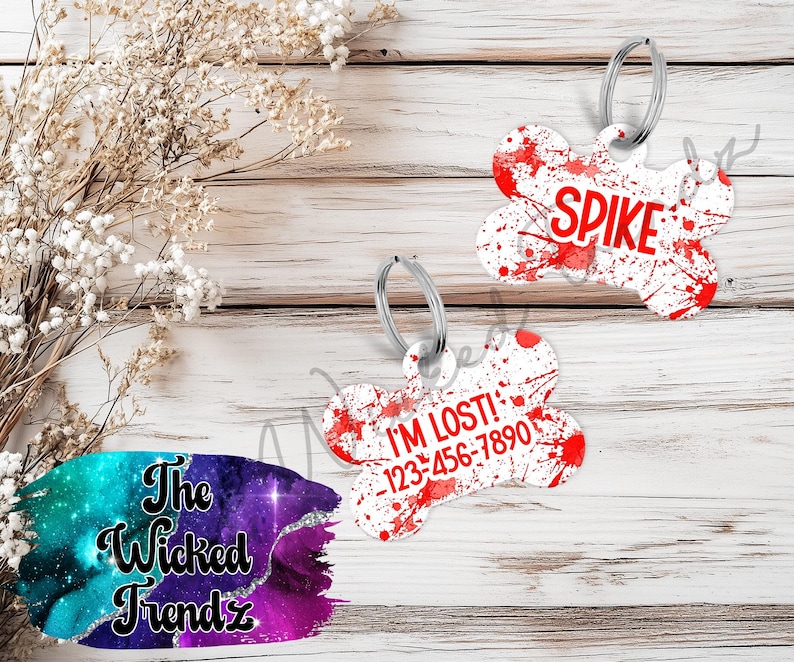 Personalized Pet Dog Name ID Tag Blood Splatter Halloween Vampire ...