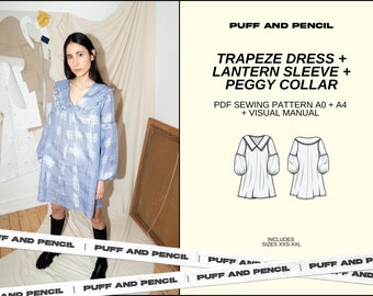 TRAPEZE Dress X LANTERN Sleeve X PEGGY Collar Pdf Sewing