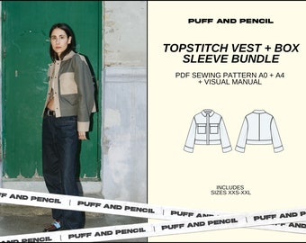 Gilet TOPSTITCH + pochette BOX // Bundle // PDF numérique // Patron de couture // veste DIY // Taille xxs-xxl // Téléchargement immédiat // Imprimable