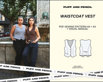 WAISTCOAT vest // Digital PDF // Sewing pattern  // diy vest // Size xxs-xxl // Instant download // Printable